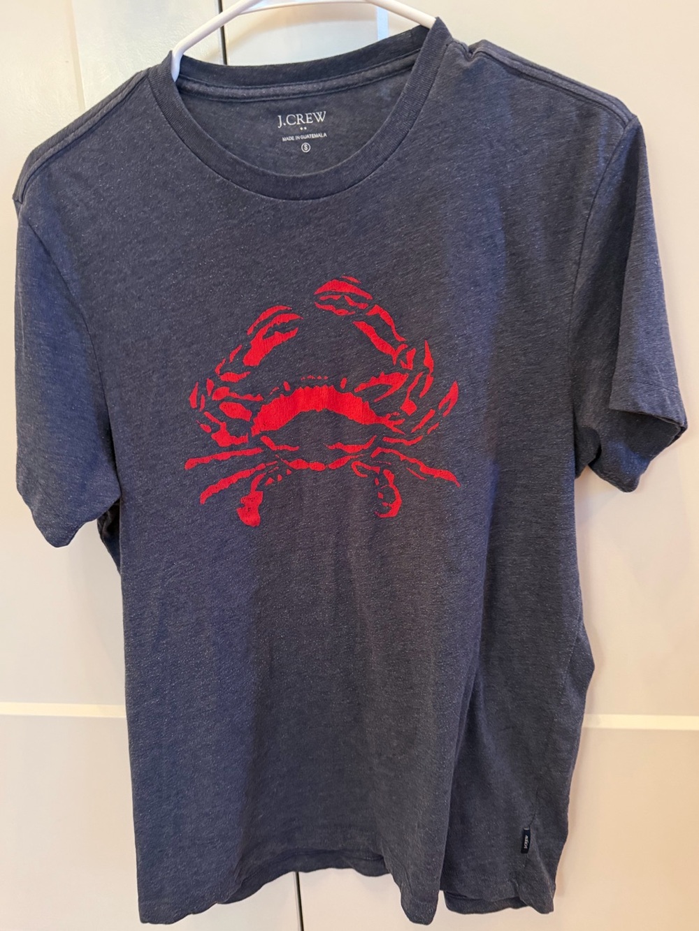 J.Crew Men's Red Crab Graphic T-Shirt Heather Navy Blue Size Small